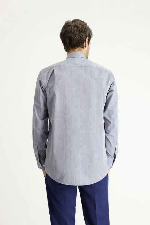 Açık Mavi Uzun Kol Regular Fit Desenli Spor Pamuklu Gömlek