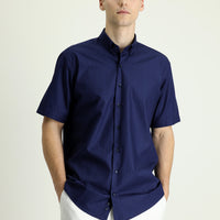 Koyu Lacivert Kısa Kol Regular Fit Desenli Pamuk Gömlek