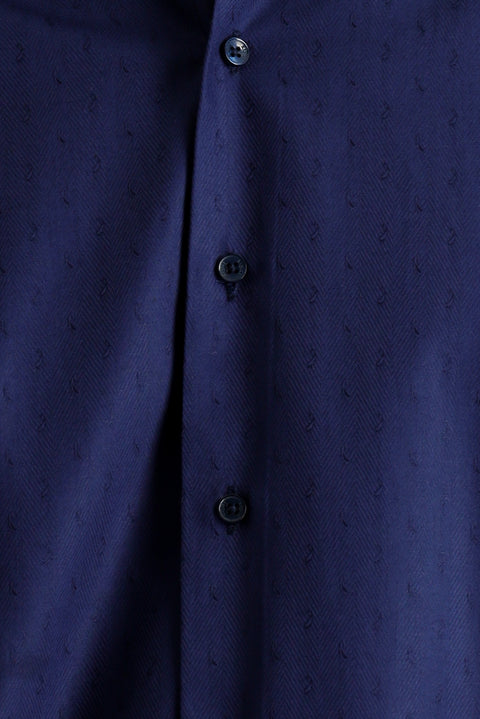 Koyu Lacivert Kısa Kol Regular Fit Desenli Pamuk Gömlek