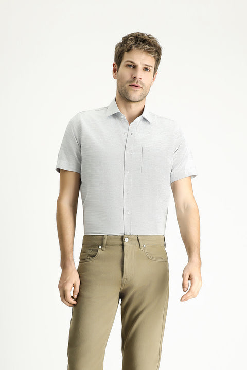 Siyah Kısa Kol Regular Fit Desenli Pamuklu Gömlek