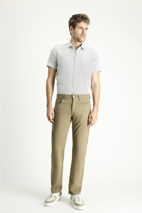 Siyah Kısa Kol Regular Fit Desenli Pamuklu Gömlek