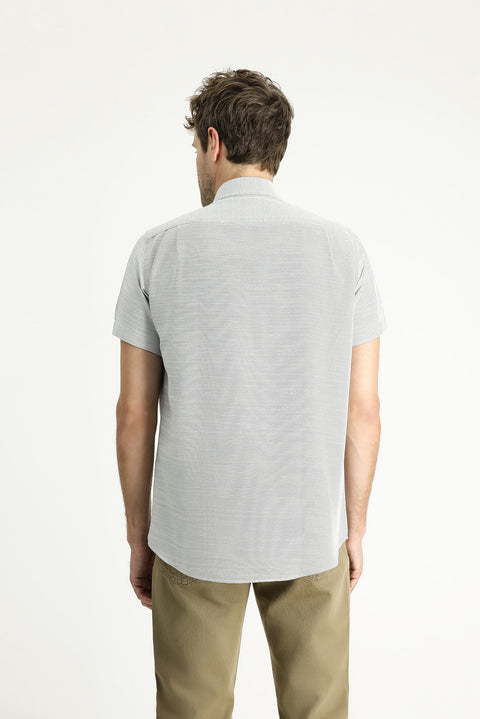 Siyah Kısa Kol Regular Fit Desenli Pamuklu Gömlek