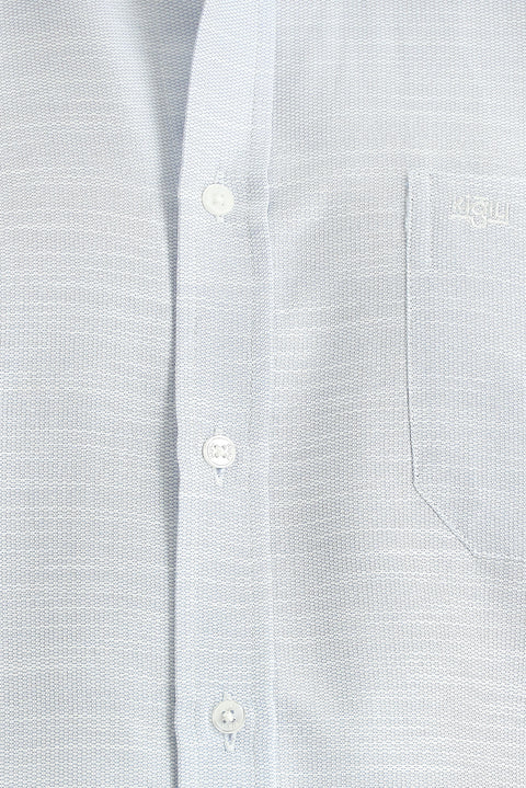 Uçuk Mavi Kısa Kol Regular Fit Desenli Pamuklu Gömlek