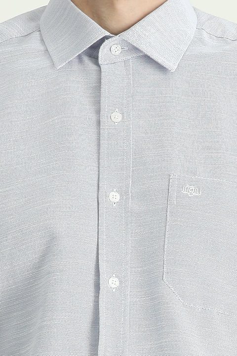 Saks Mavi Kısa Kol Regular Fit Desenli Pamuklu Gömlek