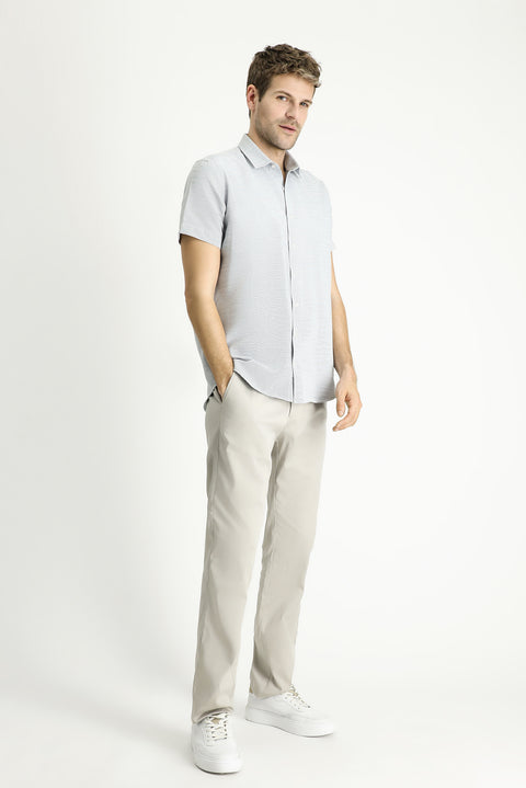 Siyah Kısa Kol Regular Fit Desenli Pamuklu Gömlek