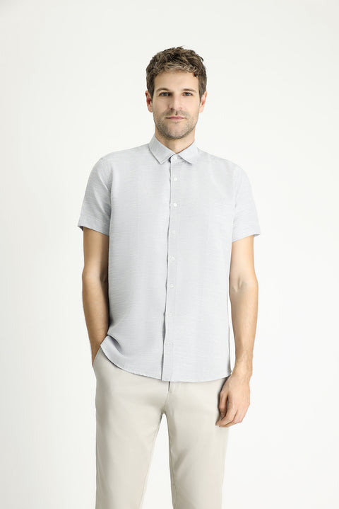 Siyah Kısa Kol Regular Fit Desenli Pamuklu Gömlek