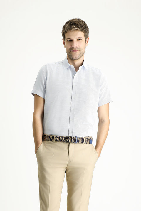 Uçuk Mavi Kısa Kol Regular Fit Desenli Pamuklu Gömlek