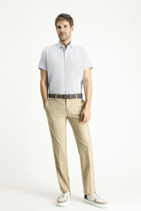 Uçuk Mavi Kısa Kol Regular Fit Desenli Pamuklu Gömlek