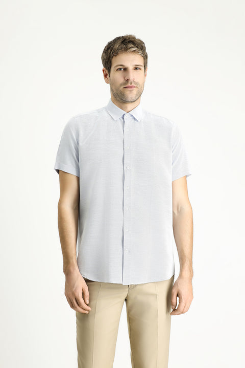 Uçuk Mavi Kısa Kol Regular Fit Desenli Pamuklu Gömlek