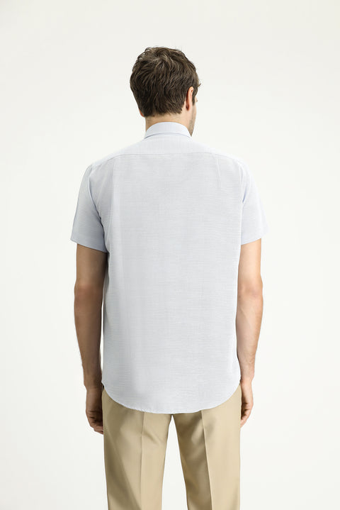 Uçuk Mavi Kısa Kol Regular Fit Desenli Pamuklu Gömlek