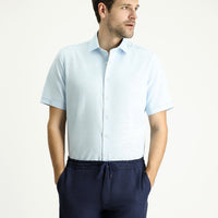 Açık Mavi Kısa Kol Regular Fit Desenli Pamuklu Gömlek