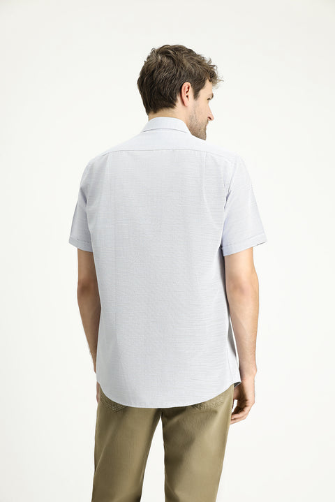 Koyu Mavi  Kısa Kol Regular Fit Desenli Pamuklu Gömlek