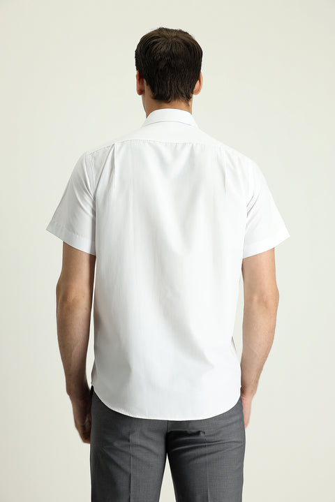 White Short-Sleeve Regular Fit Cotton Shirt