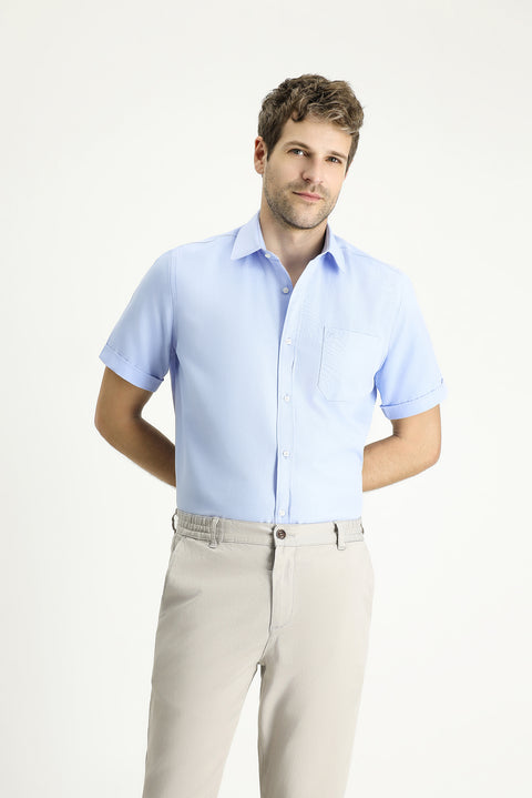 Açık Mavi Kısa Kol Regular Fit Pamuklu Gömlek