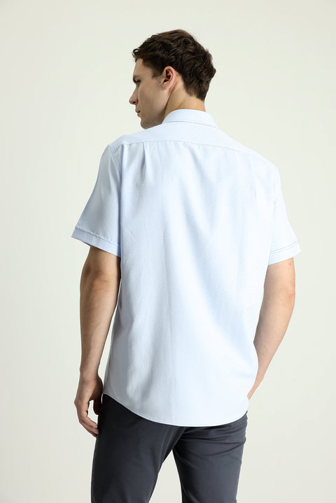 Uçuk Mavi Kısa Kol Regular Fit Desenli Pamuklu Kolay Ütülenebilir Gömlek