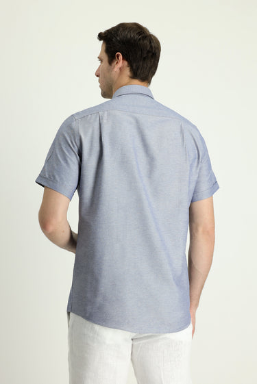 Koyu Lacivert Kısa Kol Regular Fit Spor Pamuklu Kolay Ütülenebilir Düğmeli Yaka Gömlek