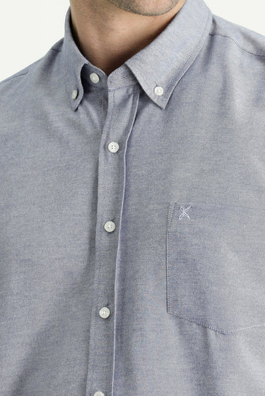 Koyu Lacivert Kısa Kol Regular Fit Spor Pamuklu Kolay Ütülenebilir Düğmeli Yaka Gömlek