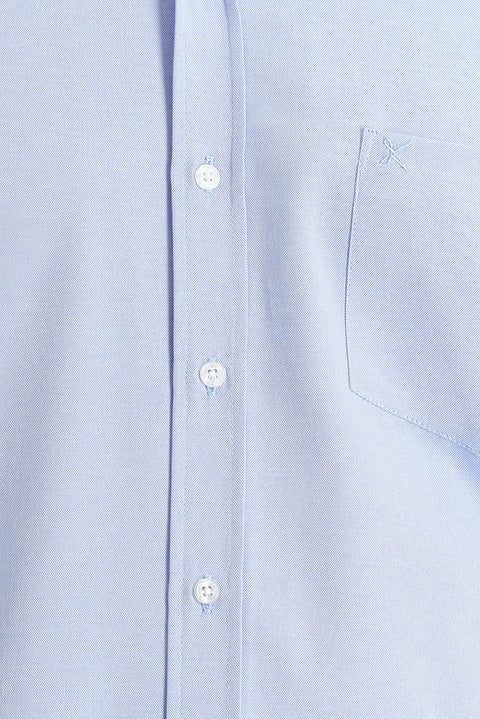 Gök Mavisi Kısa Kol Regular Fit Spor Pamuklu Kolay Ütülenebilir Düğmeli Yaka Gömlek