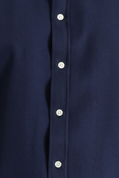 Koyu Lacivert Kısa Kol Regular Fit Çizgili Pamuklu Gömlek