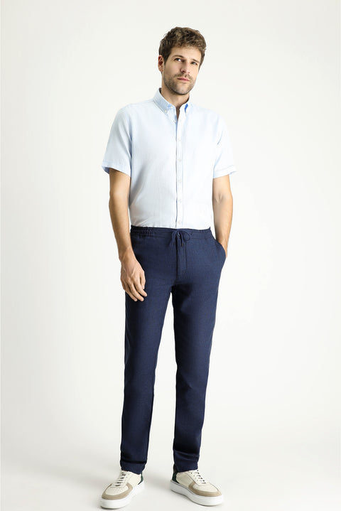 Açık Mavi Kısa Kol Regular Fit Çizgili Pamuklu Gömlek