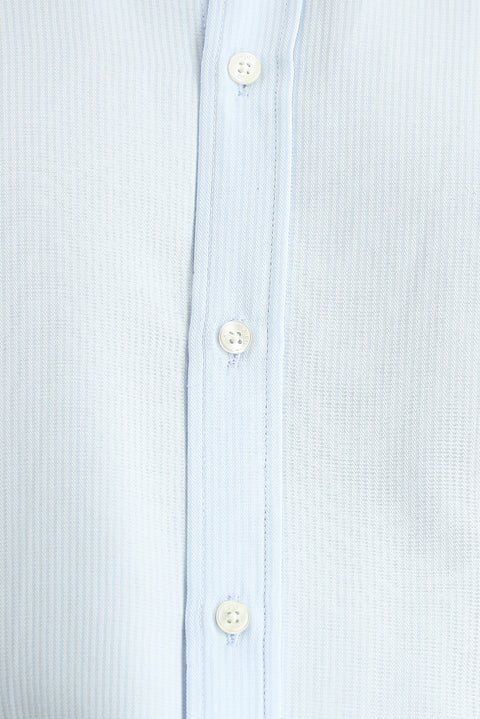 Açık Mavi Kısa Kol Regular Fit Çizgili Pamuklu Gömlek