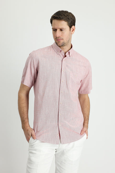 Light Red Short Sleeve Regular Fit Cotton Sports Shirt