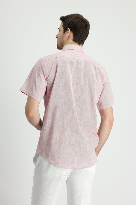 Light Red Short Sleeve Regular Fit Cotton Sports Shirt