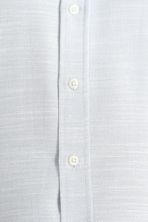 Uçuk Mavi Kısa Kol Regular Fit Keten Görünümlü Pamuklu Gömlek