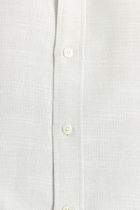 Krem Kısa Kol Regular Fit Keten Görünümlü Pamuklu Gömlek