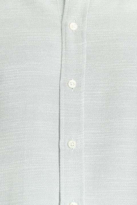 Çimen Yeşili Kısa Kol Regular Fit Keten Görünümlü Pamuklu Gömlek