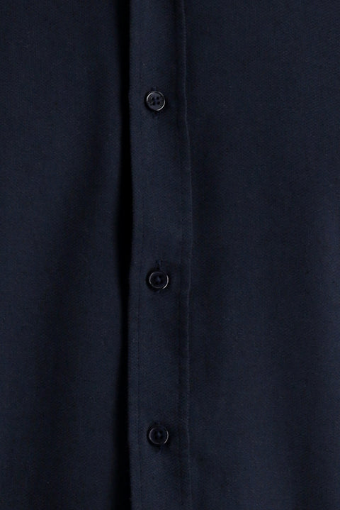 Koyu Lacivert Kısa Kol Regular Fit Spor Pamuklu Keten Karışımlı Gömlek