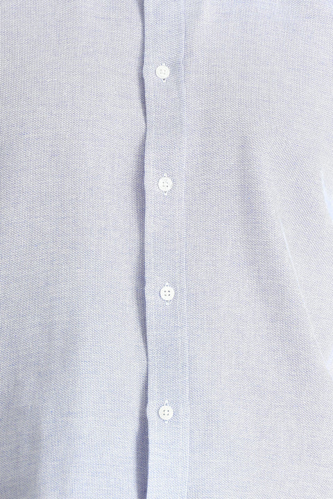 Saks Mavi Kısa Kol Regular Fit Spor Pamuklu Keten Karışımlı Gömlek