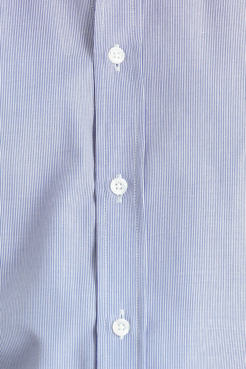 Açık Mavi Kısa Kol Regular Fit Çizgili Pamuklu Gömlek