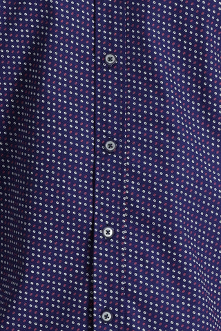  Koyu Lacivert Uzun Kol Slim Fit Dar Kesim Baskılı Pamuk Gömlek