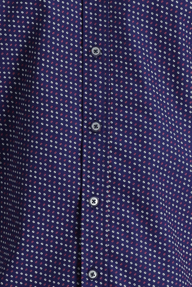  Koyu Lacivert Uzun Kol Slim Fit Dar Kesim Baskılı Pamuk Gömlek