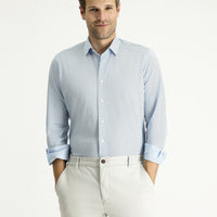 Açık Mavi Uzun Kol Slim Fit Dar Kesim Baskılı Pamuk Gömlek