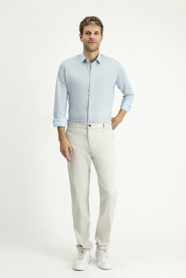  Açık Mavi Uzun Kol Slim Fit Dar Kesim Baskılı Pamuk Gömlek