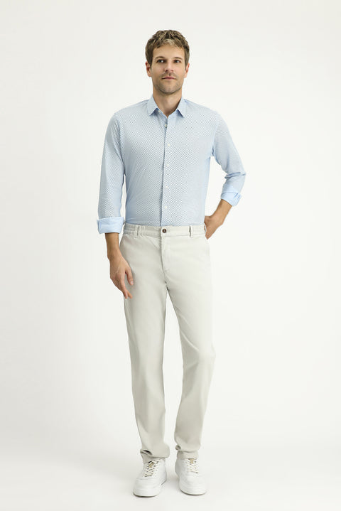 Açık Mavi Uzun Kol Slim Fit Dar Kesim Baskılı Pamuk Gömlek