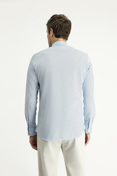 Açık Mavi Uzun Kol Slim Fit Dar Kesim Baskılı Pamuk Gömlek