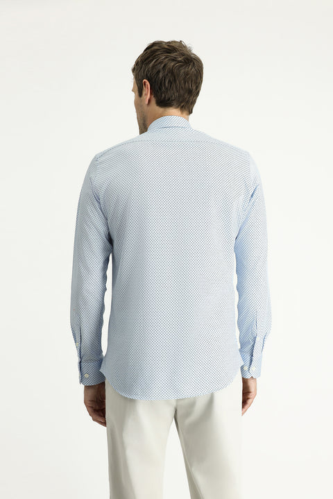 Açık Mavi Uzun Kol Slim Fit Dar Kesim Baskılı Pamuk Gömlek