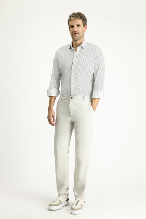 Beyaz Uzun Kol Slim Fit Dar Kesim Baskılı Pamuk Gömlek