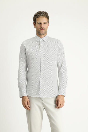  Beyaz Uzun Kol Slim Fit Dar Kesim Baskılı Pamuk Gömlek