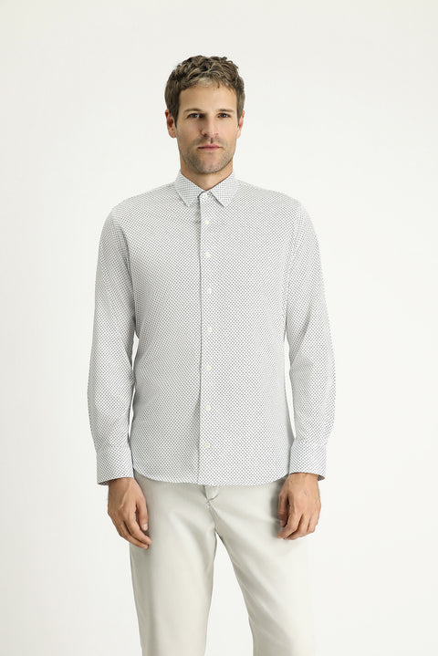 Beyaz Uzun Kol Slim Fit Dar Kesim Baskılı Pamuk Gömlek