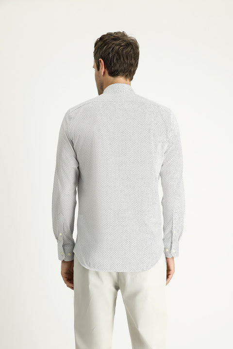 Beyaz Uzun Kol Slim Fit Dar Kesim Baskılı Pamuk Gömlek