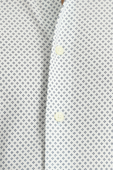 Beyaz Uzun Kol Slim Fit Dar Kesim Baskılı Pamuk Gömlek