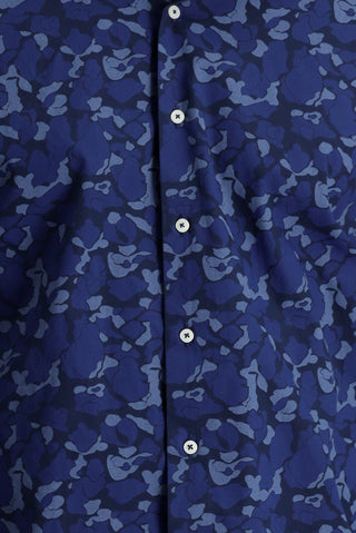  Koyu Lacivert Uzun Kol Slim Fit Dar Kesim Baskılı Pamuk Gömlek