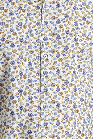  Beyaz Uzun Kol Slim Fit Dar Kesim Baskılı Spor Pamuk Gömlek