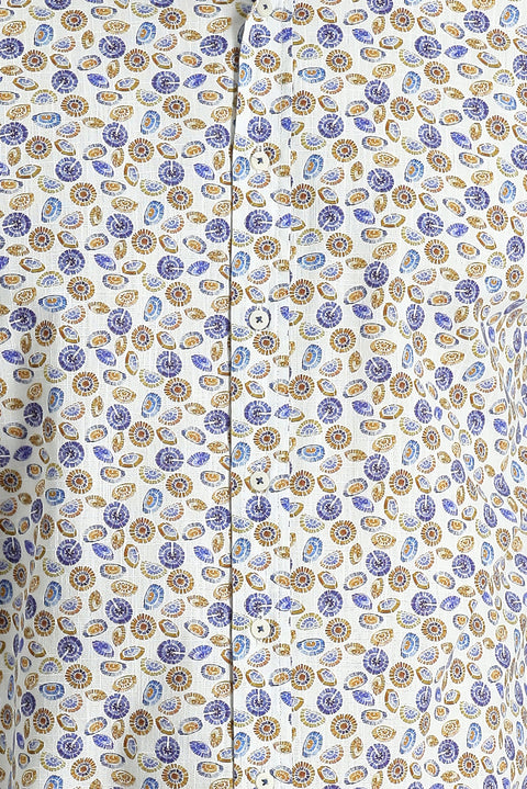 Beyaz Uzun Kol Slim Fit Dar Kesim Baskılı Pamuk Spor Gömlek