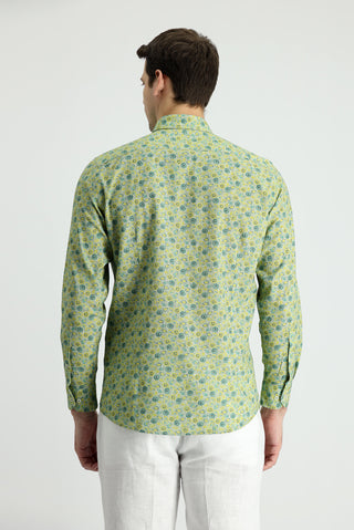  Orman Yeşili Uzun Kol Slim Fit Dar Kesim Baskılı Pamuk Spor Gömlek