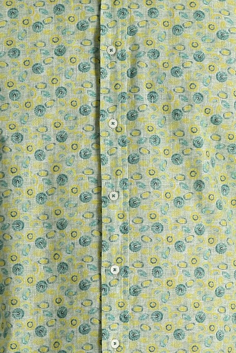 Orman Yeşili Uzun Kol Slim Fit Dar Kesim Baskılı Pamuk Spor Gömlek